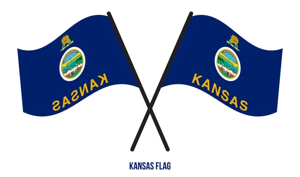 Two Crossed Waving Kansas Flag Isolated White Background Illustration Vectorielle — Image vectorielle
