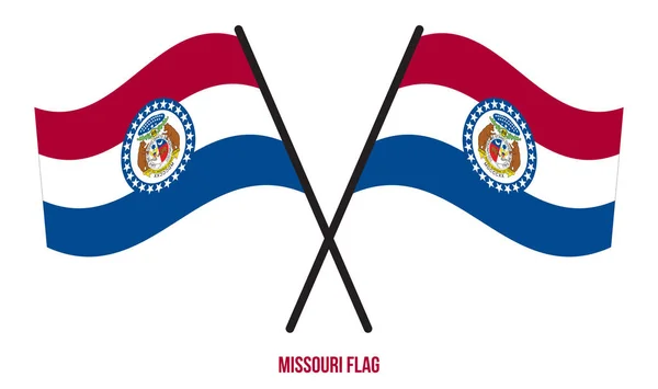 Dos Cruzados Ondeando Bandera Missouri Sobre Fondo Blanco Aislado Estados — Archivo Imágenes Vectoriales