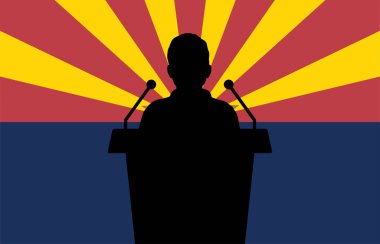 Arizona ABD Bayrak Arkaplanı Konuşuyor. İş Adamı Sunum Konferansı Konsepti.
