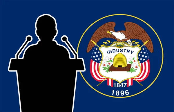 Utah Usa Vlajka Pozadí Muž Mluví Koncept Prezentace Business Man — Stockový vektor
