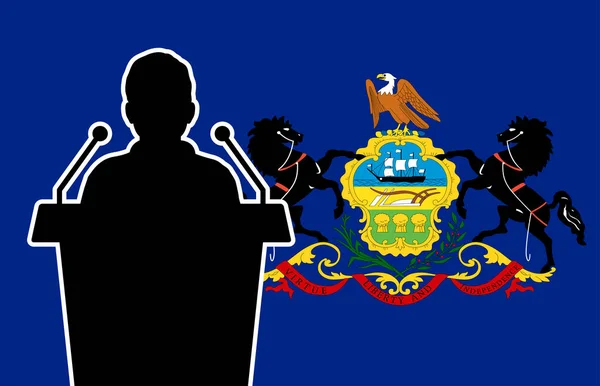 Pennsylvania Usa Flag Background Man Speaks Inglés Hombre Negocios Presentación — Archivo Imágenes Vectoriales
