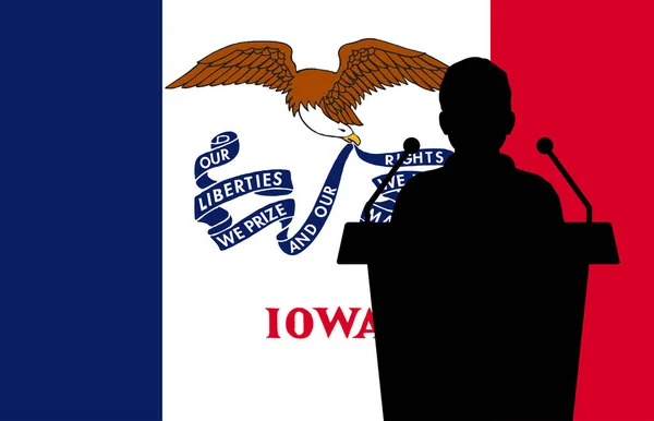 Iowa Abd Bayrak Arkaplan Adamı Konuşuyor Adamı Sunum Konferansı Konsepti — Stok Vektör