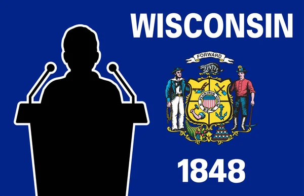 Wisconsin Abd Bayrak Arkaplan Adamı Konuşuyor Adamı Sunum Konferansı Konsepti — Stok Vektör