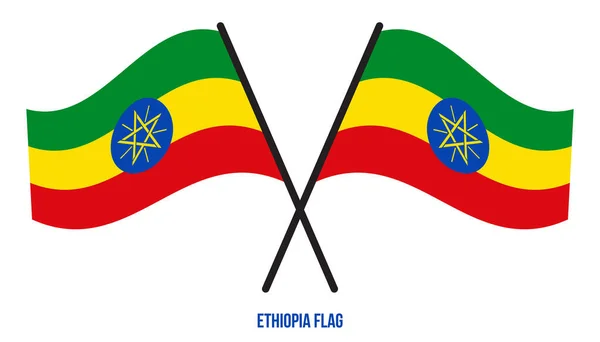 Etiopie Vlajka Mávající Vektorová Ilustrace Bílém Pozadí Etiopská Národní Vlajka — Stockový vektor
