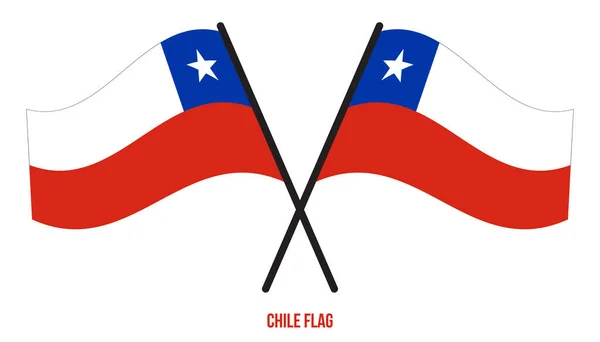 Deux Croisements Agitant Drapeau Chili Sur Fond Blanc Isolé Illustration — Image vectorielle