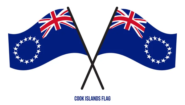 Two Crossed Waving Cook Islands Flag Isolated White Background Cook — Stock Vector