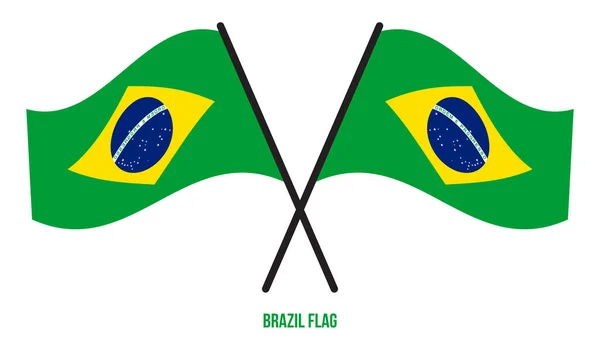 Two Crossed Waving Brazil Flag Isolated White Background Brazílie Vektorová — Stockový vektor