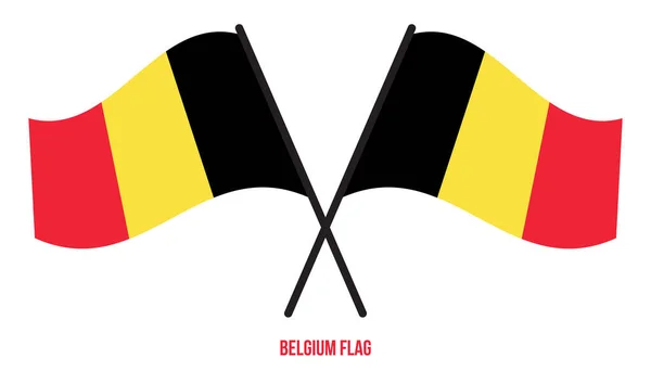 Two Crossed Waving Belgium Flag Isolated White Background Vektorová Ilustrace — Stockový vektor