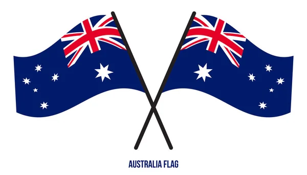 Dos Cruzados Ondeando Bandera Australia Sobre Fondo Blanco Aislado Australia — Vector de stock