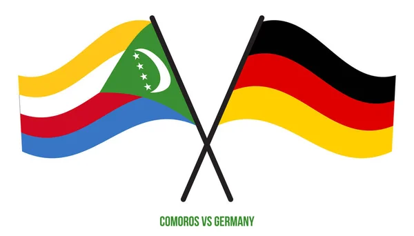 科摩罗和德国国旗交叉摇曳的平面风格 官方比例 正确的颜色 — 图库矢量图片
