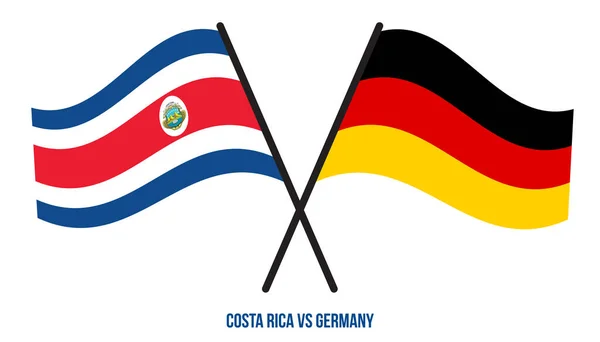 Costa Rica Und Deutschland Flaggen Kreuzten Und Schwenkten Flach Stil — Stockvektor