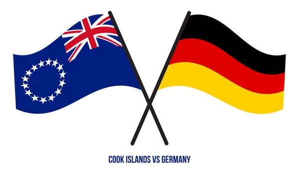 Cook Islands Und Deutschland Fahnen Kreuzten Und Schwenkten Flach Stil — Stockvektor