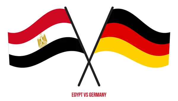 埃及和德国国旗交叉摇曳着平坦的风格 官方比例 正确的颜色 — 图库矢量图片