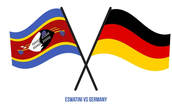 Eswatini Almanya Bayrakları Çarpıştı Sallanan Düz Stil Resmi Orantı Renkleri — Stok Vektör