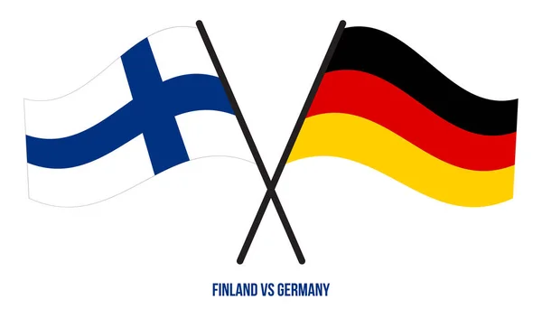 芬兰和德国国旗交叉摇曳的平面风格 官方比例 正确的颜色 — 图库矢量图片