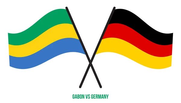 加蓬和德国国旗交叉摇曳的平面风格 官方比例 正确的颜色 — 图库矢量图片
