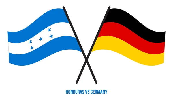 洪都拉斯和德国国旗交叉摇曳的平面风格 官方比例 正确的颜色 — 图库矢量图片