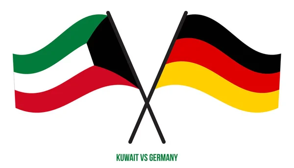 科威特和德国国旗交叉摇曳的平面风格 官方比例 正确的颜色 — 图库矢量图片