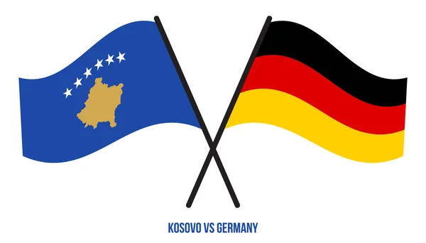 科索沃和德国国旗交叉摇曳的平面风格 官方比例 正确的颜色 — 图库矢量图片