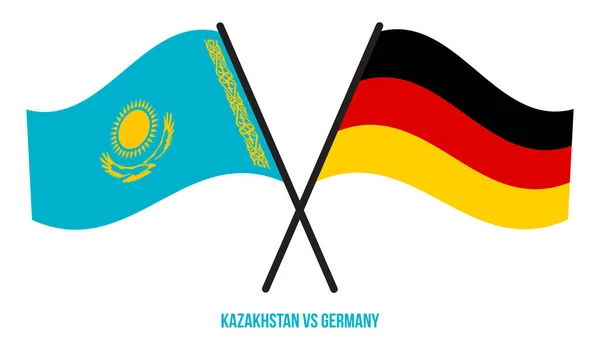 哈萨克斯坦和德国国旗交叉摇曳的平面风格 官方比例 正确的颜色 — 图库矢量图片