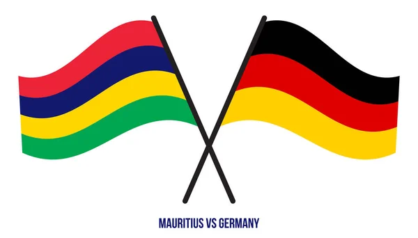毛里求斯和德国国旗交叉摇曳的扁平风格 官方比例 正确的颜色 — 图库矢量图片