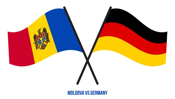 摩尔多瓦和德国国旗交叉摇曳的平面风格 官方比例 正确的颜色 — 图库矢量图片
