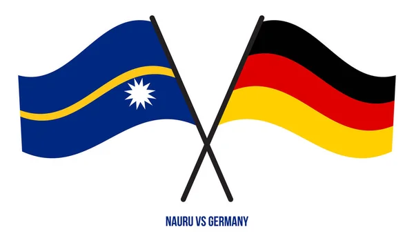 Nauru Almanya Bayrakları Çapraz Dalgalı Düz Stil Resmi Orantı Renkleri — Stok Vektör