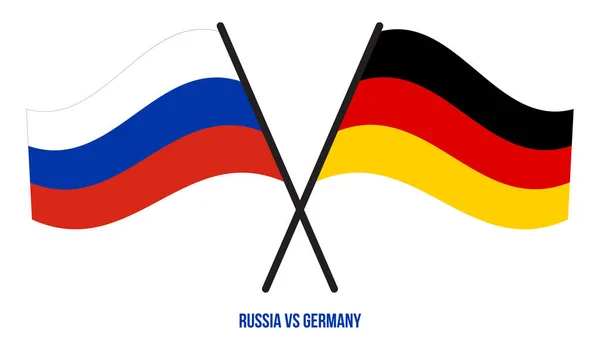 俄罗斯和德国国旗交叉摇曳着扁平的风格 官方比例 正确的颜色 — 图库矢量图片