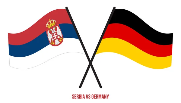 塞尔维亚和德国国旗交叉摇曳的平面风格 官方比例 正确的颜色 — 图库矢量图片