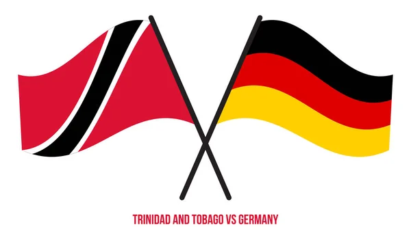 特立尼达和多巴哥与德国国旗交叉摇曳的平面风格 官方比例 — 图库矢量图片