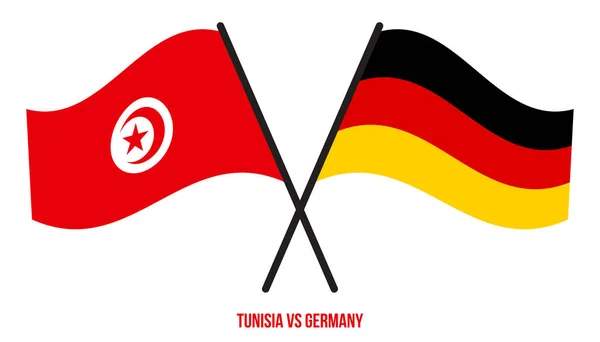 突尼斯和德国国旗交叉摇曳的平面风格 官方比例 正确的颜色 — 图库矢量图片