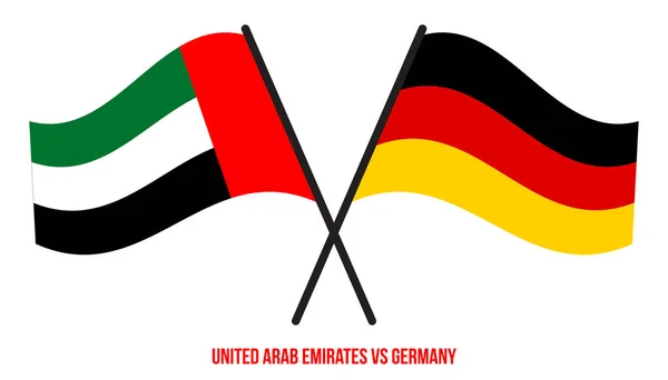 Birleşik Arap Emirlikleri Almanya Bayrakları Çapraz Dalgalı Düz Stil Resmi — Stok Vektör