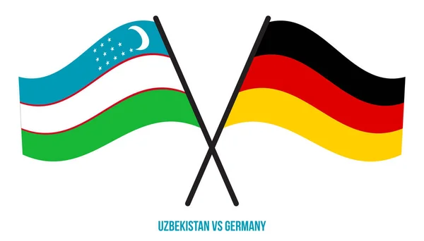 Özbekistan Almanya Bayrakları Çarpıştı Sallanan Düz Stil Resmi Orantı Renkleri — Stok Vektör