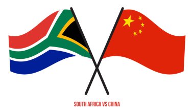 Güney Afrika ve Çin Bayrakları Çapraz ve Dalgalı Düz Tarz. Resmi Orantı. Renkleri Düzelt.