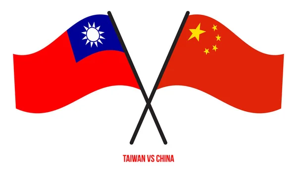 Banderas Taiwán China Cruzadas Ondeando Estilo Plano Proporción Oficial Colores — Vector de stock