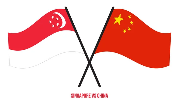 Flagi Singapuru Chin Skrzyżowane Falujące Stylu Płaskim Oficjalna Proporcja Prawidłowe — Wektor stockowy