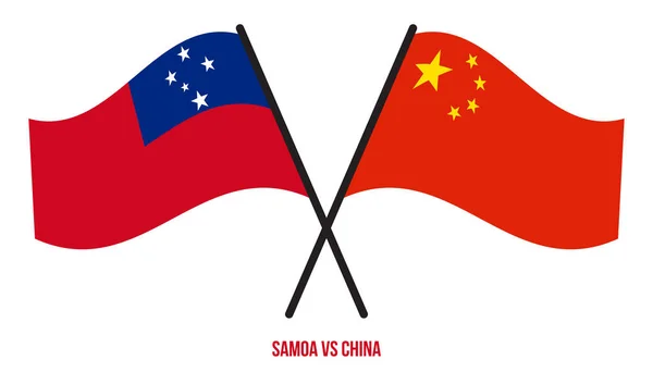 Samoa China Vlaggen Gekruist Zwaaien Platte Stijl Officiële Proportie Juiste — Stockvector