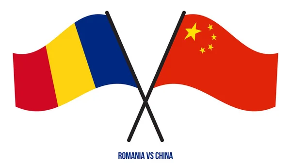 Rumunia Chiny Flagi Przekroczyły Machając Styl Płaski Oficjalna Proporcja Prawidłowe — Wektor stockowy