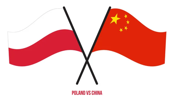 Die Flaggen Polens Und Chinas Wehten Flachen Stil Offiziell Korrekte — Stockvektor