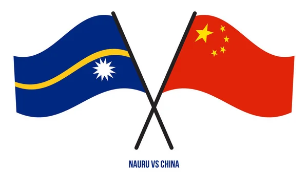 Nauru China Vlaggen Gekruist Zwaaien Platte Stijl Officiële Proportie Juiste — Stockvector