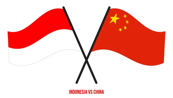 Indonesia Cina Bandiere Attraversato Sventolando Stile Piatto Proporzione Ufficiale Colori — Vettoriale Stock