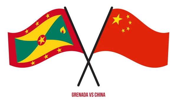 格林纳达和中国国旗交叉摇曳的扁平风格 官方比例 正确的颜色 — 图库矢量图片