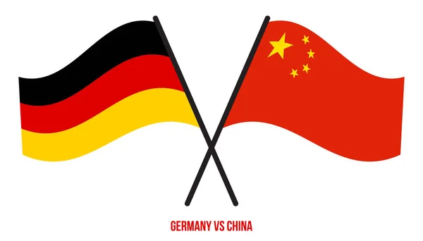Duitsland China Vlaggen Gekruist Zwaaien Platte Stijl Officiële Proportie Juiste — Stockvector