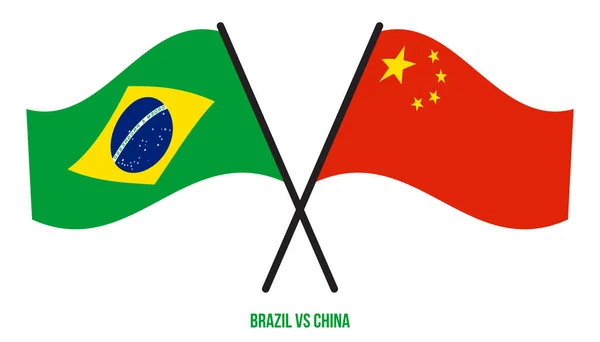 巴西和中国国旗交叉摇曳的扁平风格 官方比例 正确的颜色 — 图库矢量图片