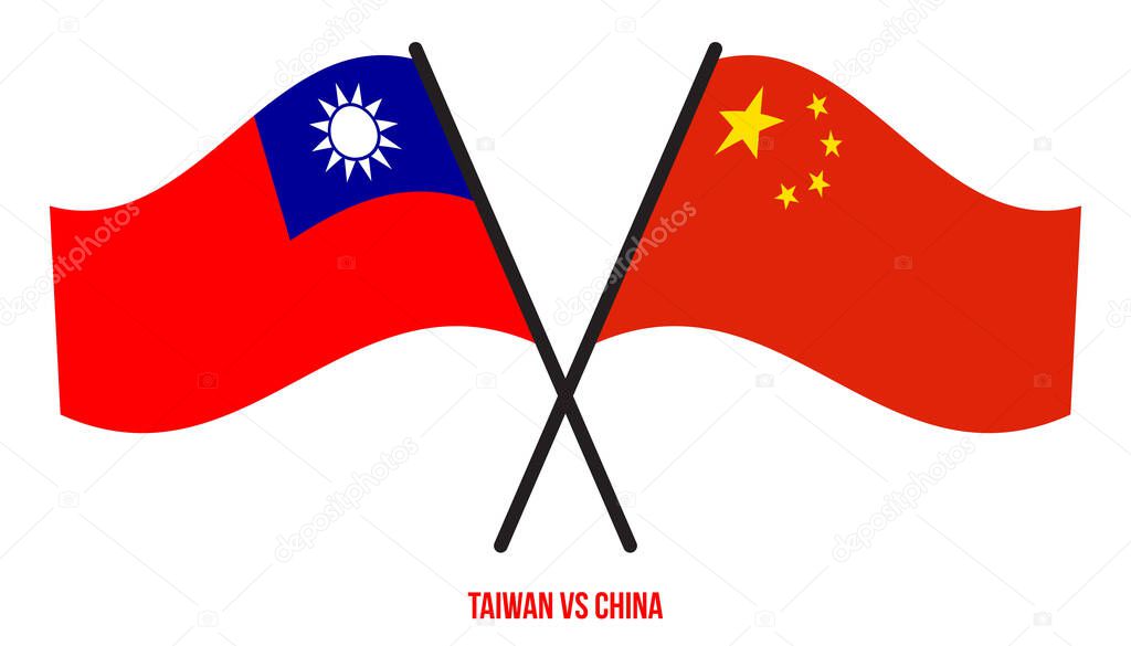Taiwan and China Flags Crossed And Waving Flat Style. Official Proportion. Correct Colors.