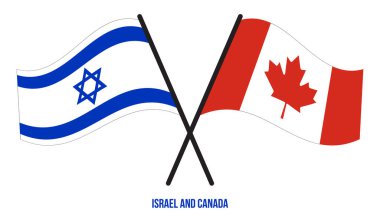 İsrail ve Kanada Bayrakları Çapraz ve Dalgalı Düz Stil. Resmi Orantı. Renkleri Düzelt.