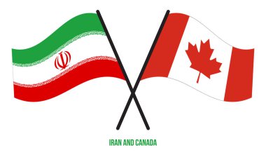 İran ve Kanada Bayrakları Çapraz ve Dalgalanan Düz Stil. Resmi Orantı. Renkleri Düzelt.