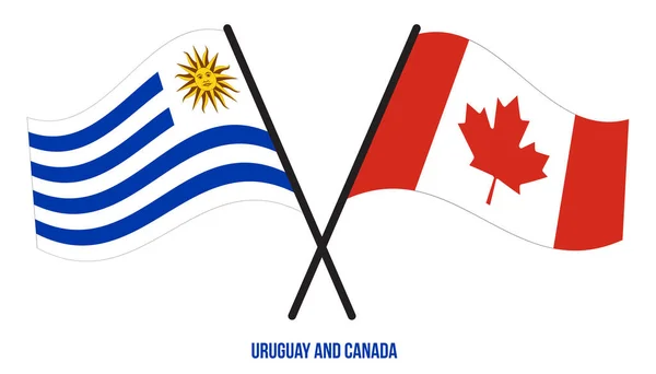 乌拉圭和加拿大国旗交叉摇曳的平面风格 官方比例 正确的颜色 — 图库矢量图片