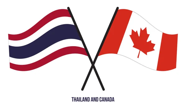 Tailandia Canadá Banderas Cruzadas Ondeando Estilo Plano Proporción Oficial Colores — Vector de stock