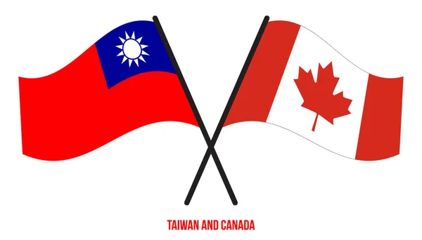 Taiwan Canada Flags Crossed Waving Flat Style Офіційна Пропозиція Правильні — стоковий вектор